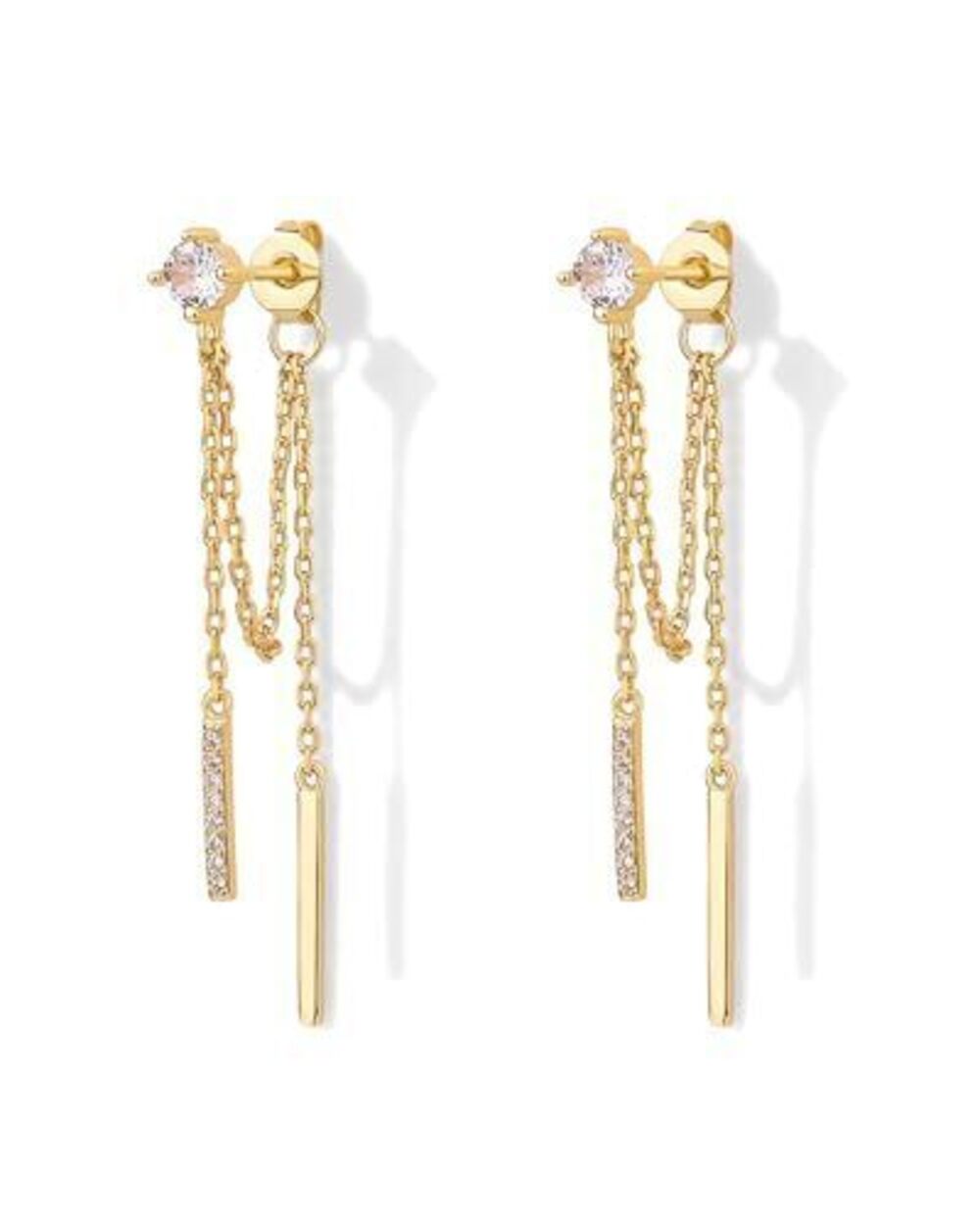 8228 18K Yellow Gold Plated 925 Sterling Silver Posts Drop Dangle Chain